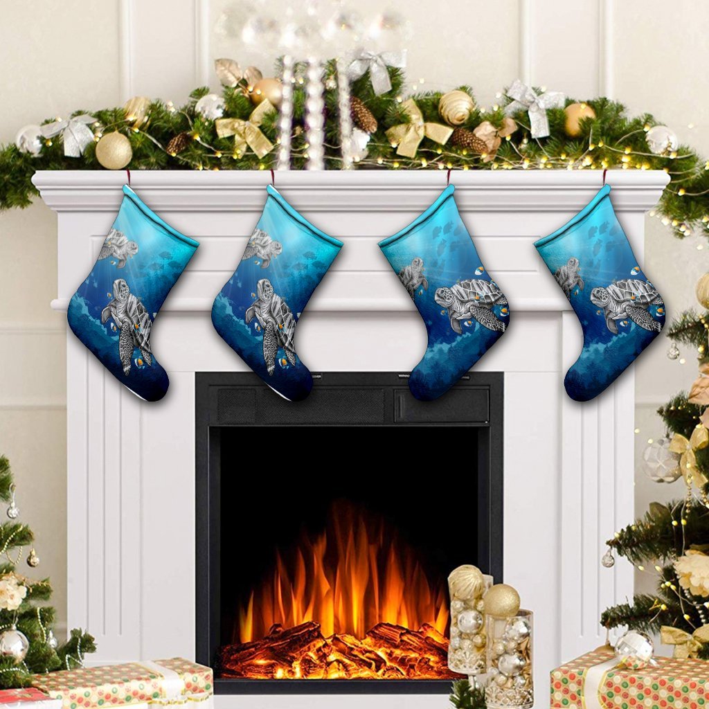 Hawaiian Turtle Swim With Fish In The Ocean Polynesian Christmas Stocking - AH - Polynesian Pride