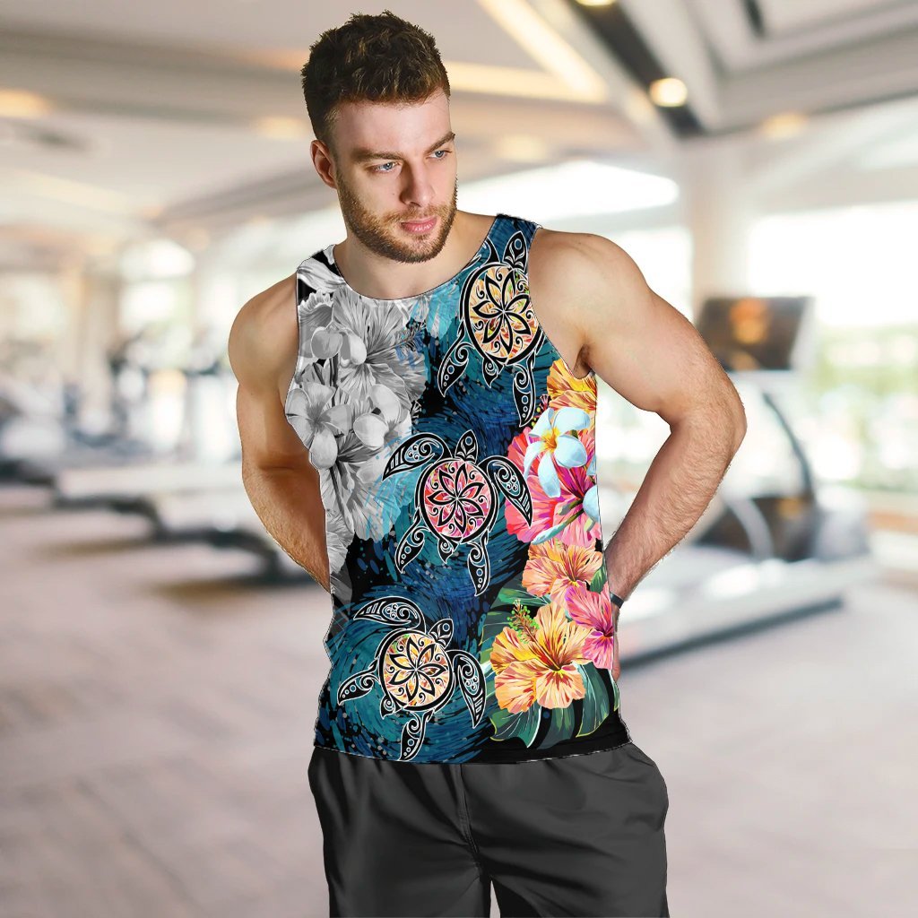 Hawaiian Turtle Swimming Wave Plumeria Hibiscus Polynesian Tank Top - Garden Style - AH - Polynesian Pride