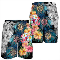 Hawaiian Turtle Swimming Wave Plumeria Hibiscus Polynesian Men's Shorts - Garden Style - AH - Polynesian Pride