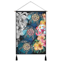 Hawaiian Turtle Swimming Wave Plumeria Hibiscus Polynesian Hanging Poster - Garden Style - AH Hanging Poster Cotton And Linen - Polynesian Pride