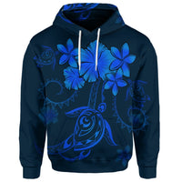 Custom Hawaiian Turtles Hibiscus Plumeria Polynesian Hoodie Blue - Polynesian Pride