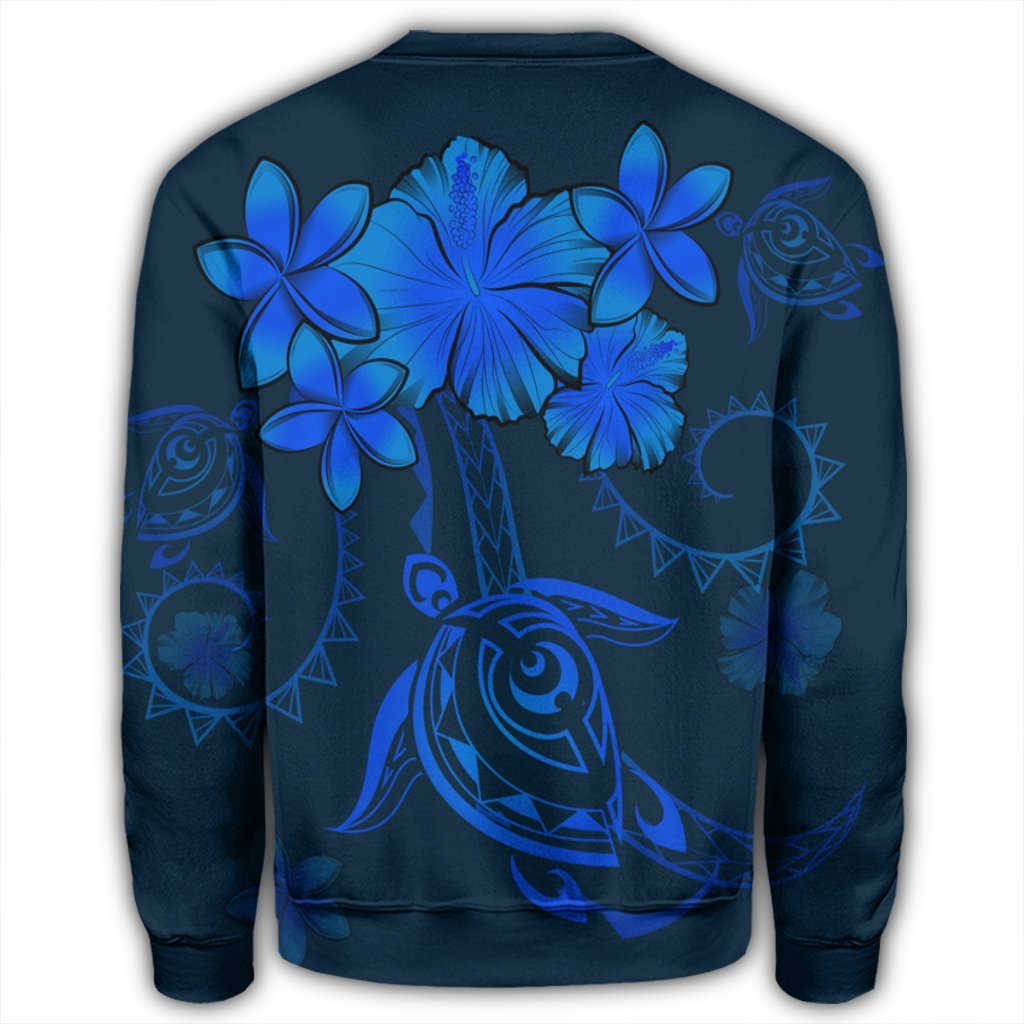 Hawaiian Turtles Hibiscus Plumeria Polynesian Sweatshirt - Blue - AH - Polynesian Pride