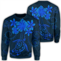 Hawaiian Turtles Hibiscus Plumeria Polynesian Sweatshirt - Blue - AH Unisex Black - Polynesian Pride