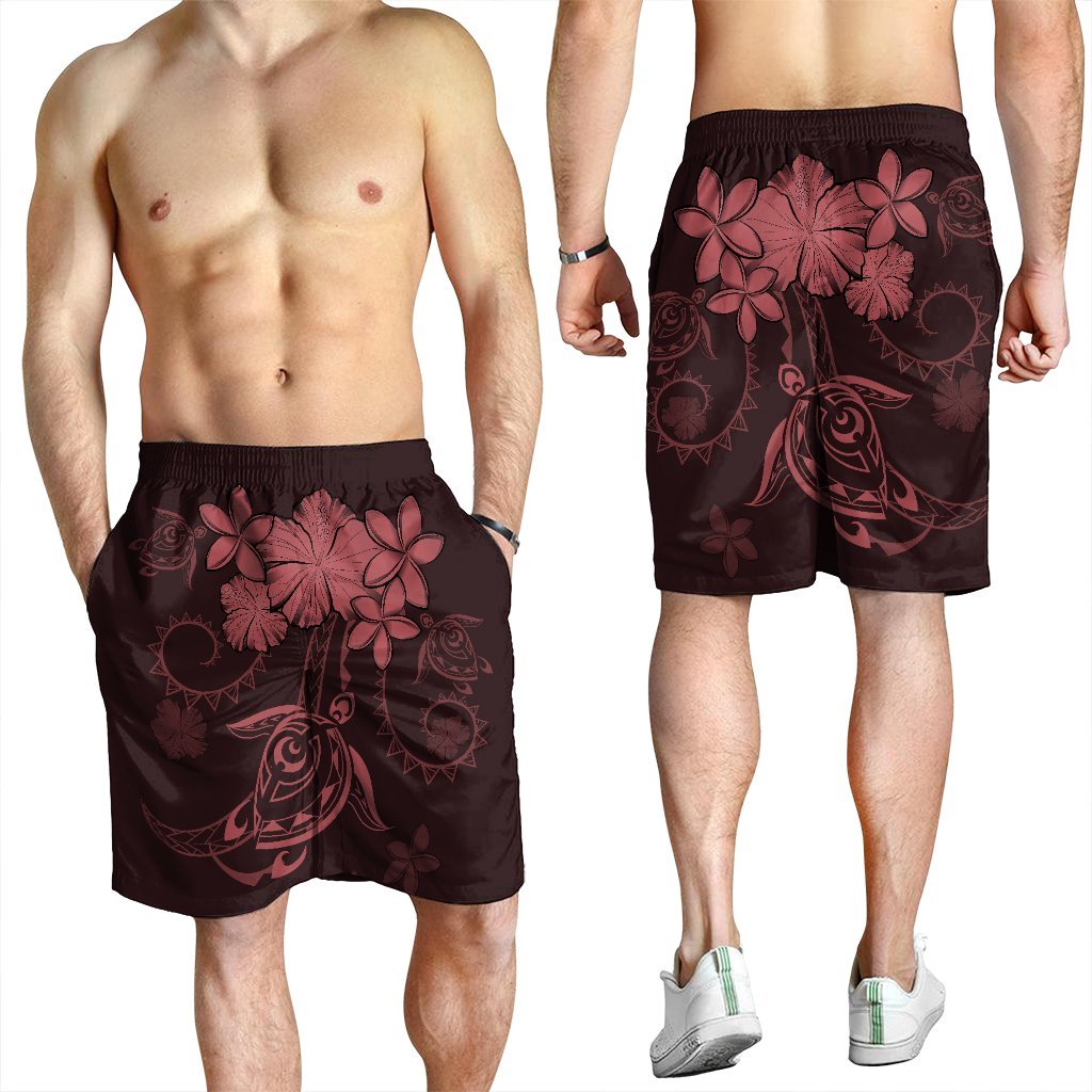 Hawaiian Turtles Hibiscus Plumeria Polynesian Men's Shorts - Pink - AH - Polynesian Pride