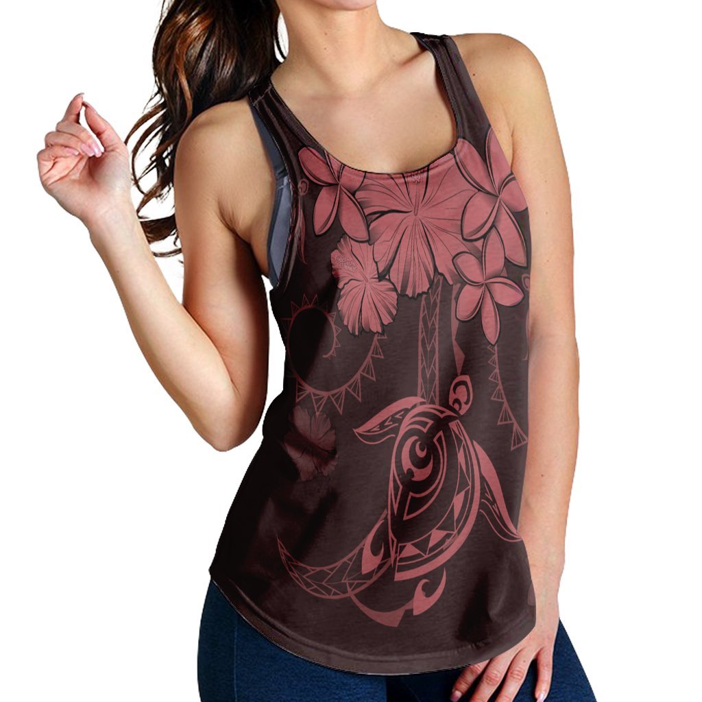 Hawaiian Turtles Hibiscus Plumeria Polynesian Racerback Tank - Pink - AH - Polynesian Pride
