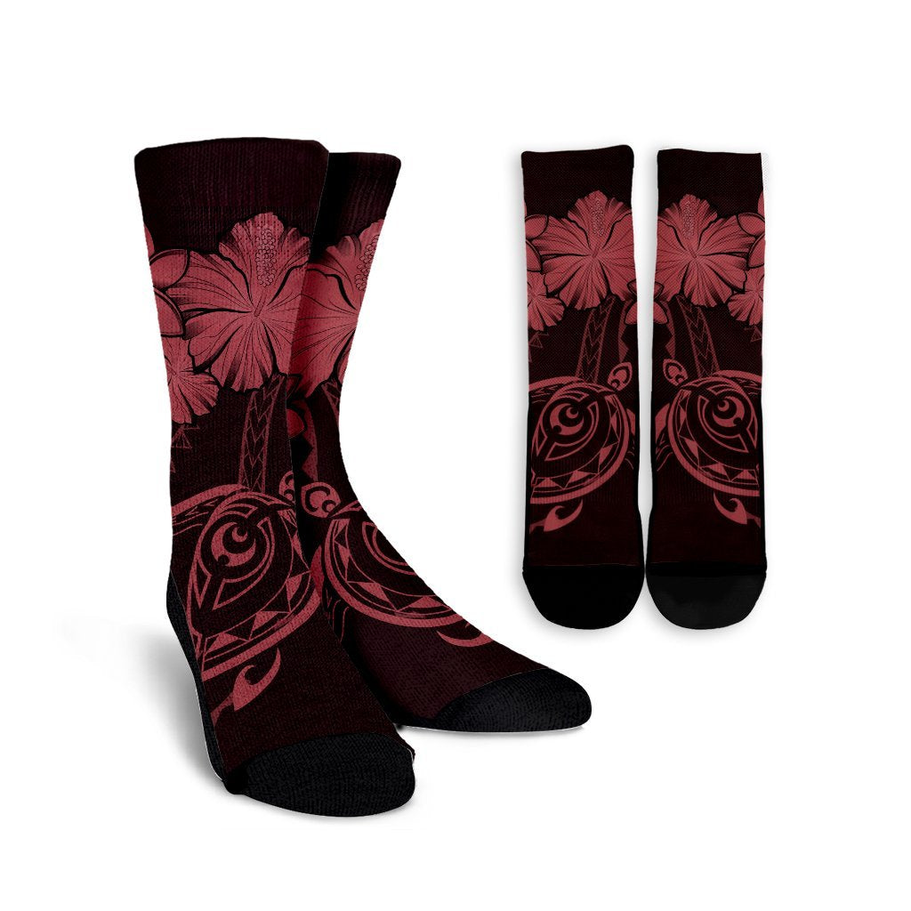 Hawaiian Turtles Hibiscus Plumeria Polynesian Crew Socks - Pink - AH Crew Socks White - Polynesian Pride