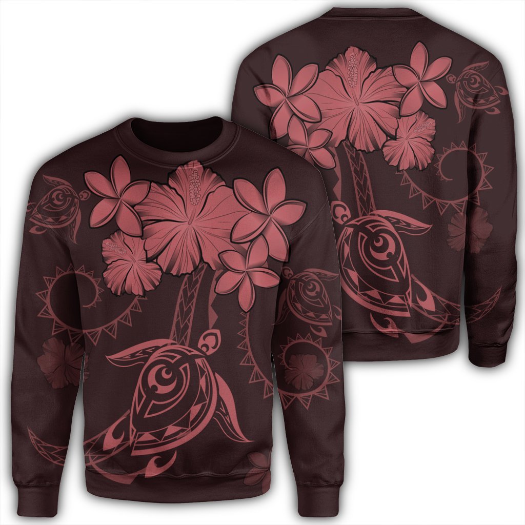 Hawaiian Turtles Hibiscus Plumeria Polynesian Sweatshirt - Pink - AH Unisex Black - Polynesian Pride