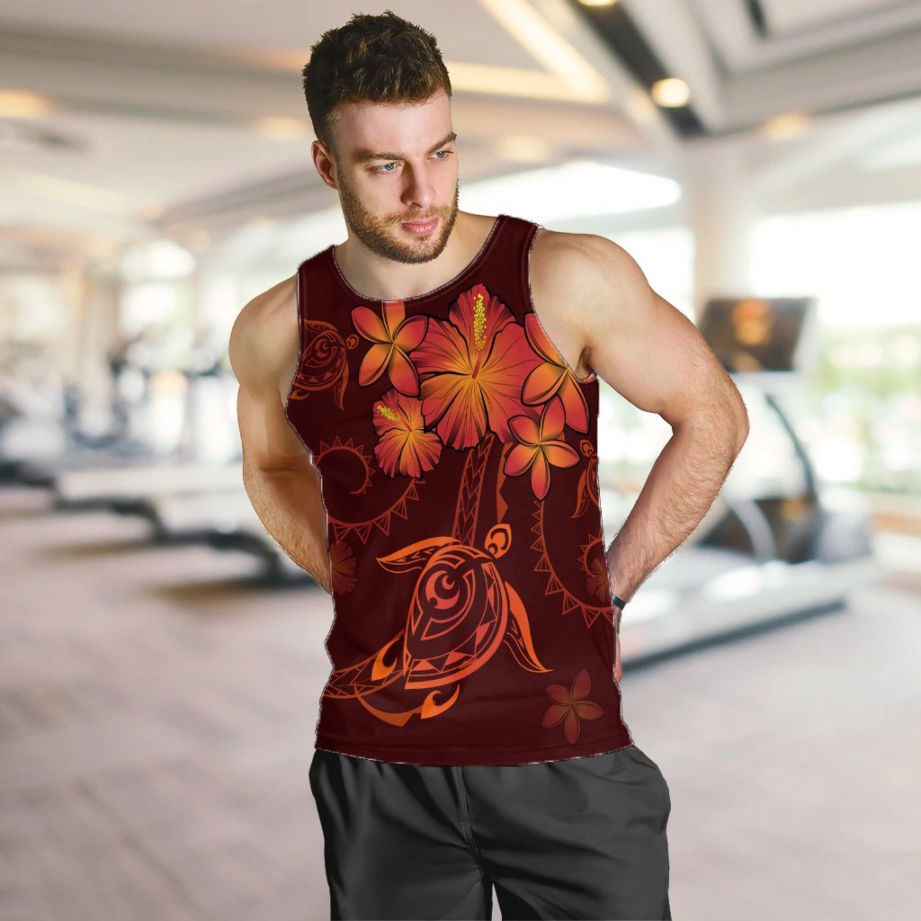 Hawaiian Turtles Hibiscus Plumeria Polynesian Tank Top - Red - AH - Polynesian Pride