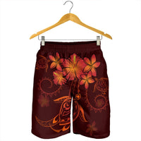 Hawaiian Turtles Hibiscus Plumeria Polynesian Men's Shorts - Red - AH - Polynesian Pride