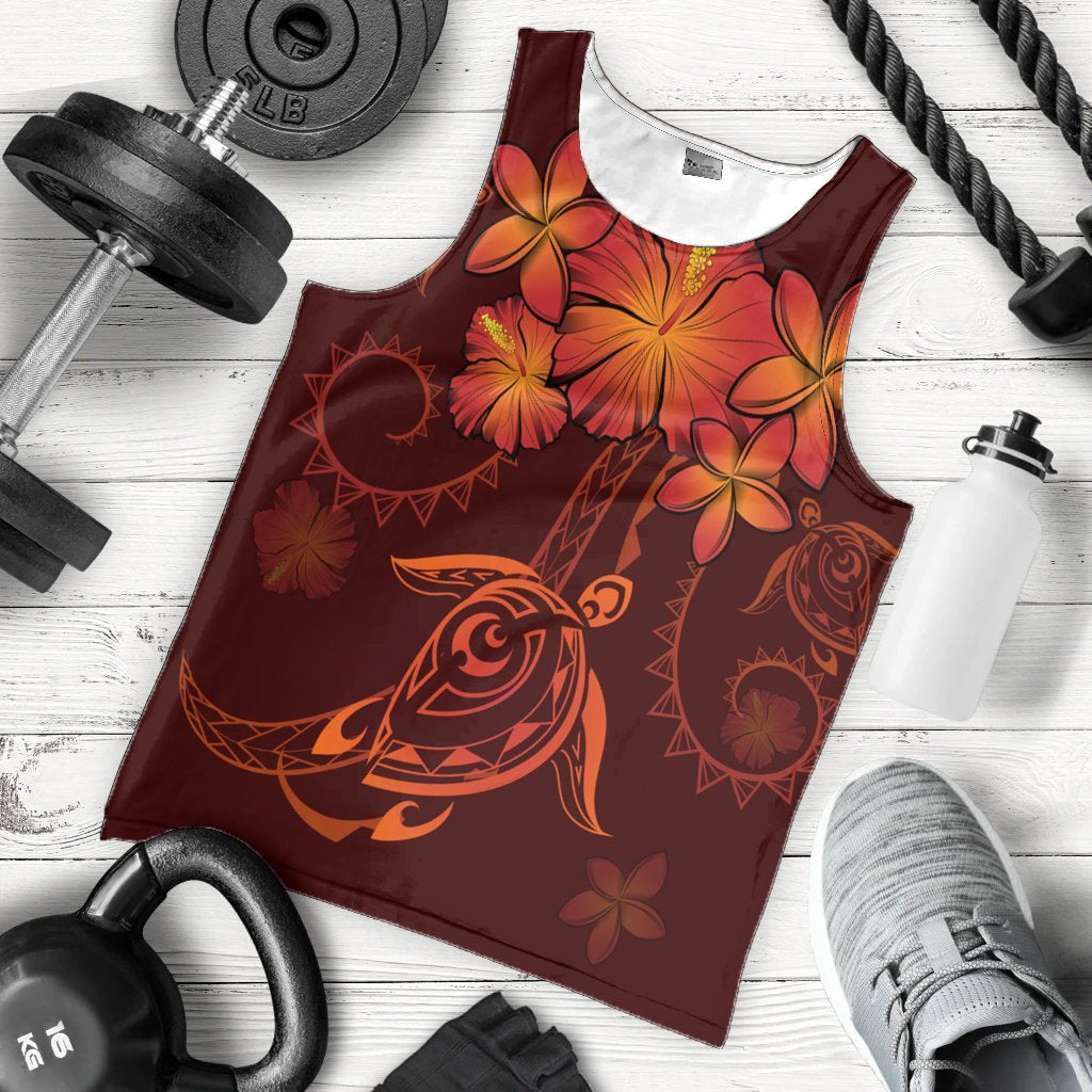 Hawaiian Turtles Hibiscus Plumeria Polynesian Tank Top - Red - AH - Polynesian Pride