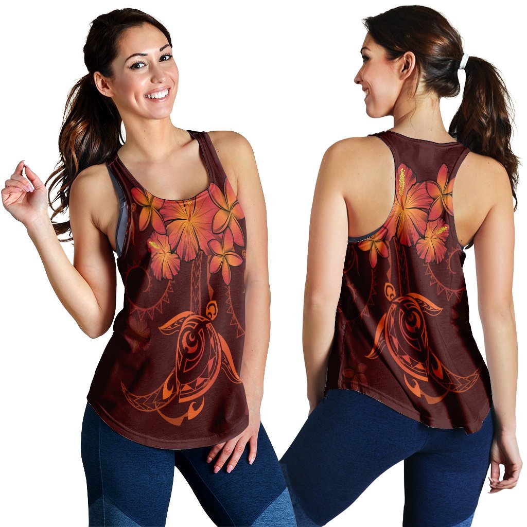 Hawaiian Turtles Hibiscus Plumeria Polynesian Racerback Tank - Red - AH Black - Polynesian Pride