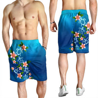Hawaiian Tuttle And Plumeria Flower In The Sea Polynesian Men's Shorts - AH - Polynesian Pride