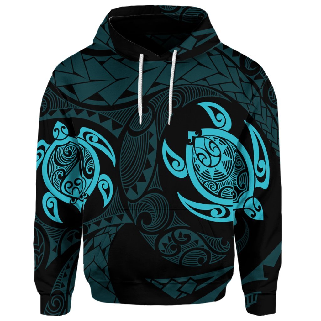 Custom Hawaiian Two Turtle Polynesian Hoodie Blue - Polynesian Pride