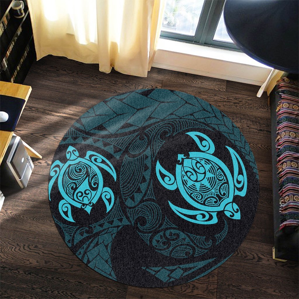 Hawaiian Two Turtle Polynesian Round Carpet Blue AH - Polynesian Pride