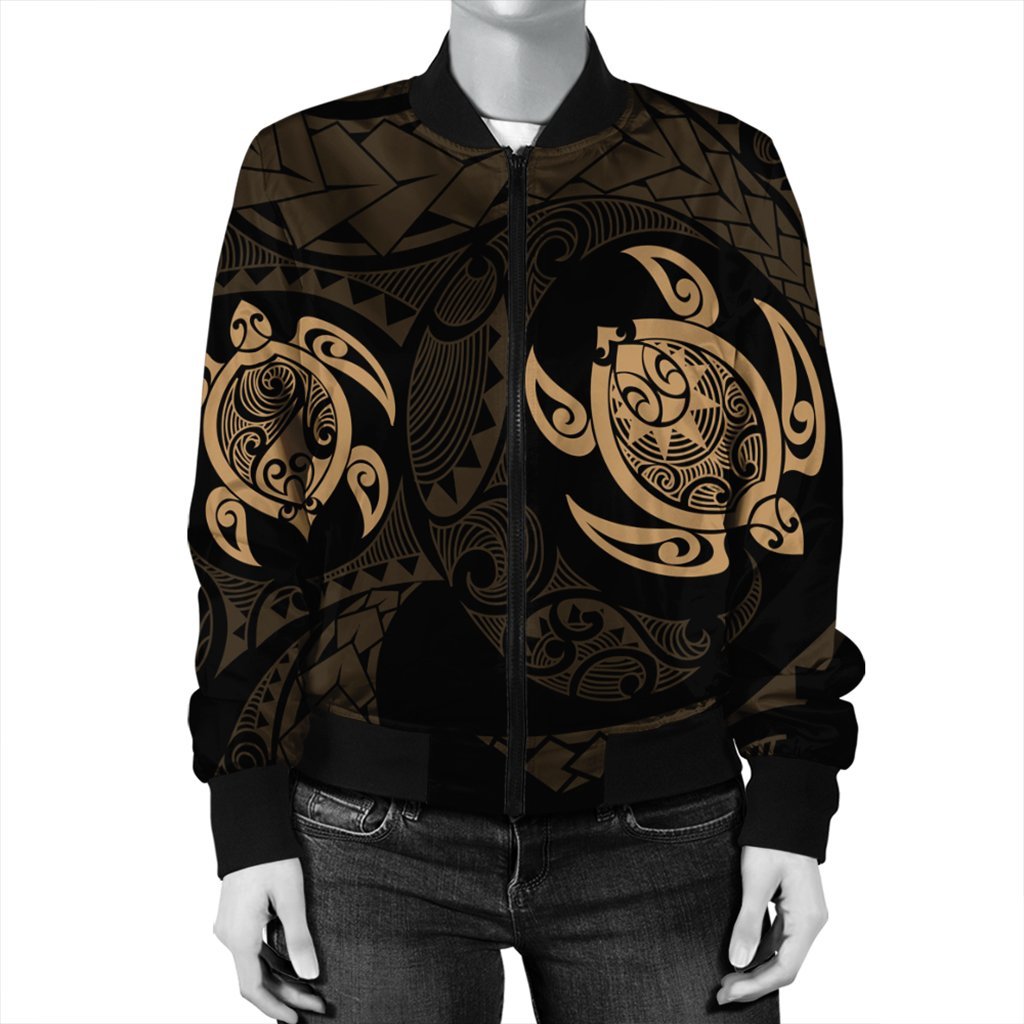Hawaiian Two Turtle Polynesian Bomber Jacket Gold AH - Polynesian Pride