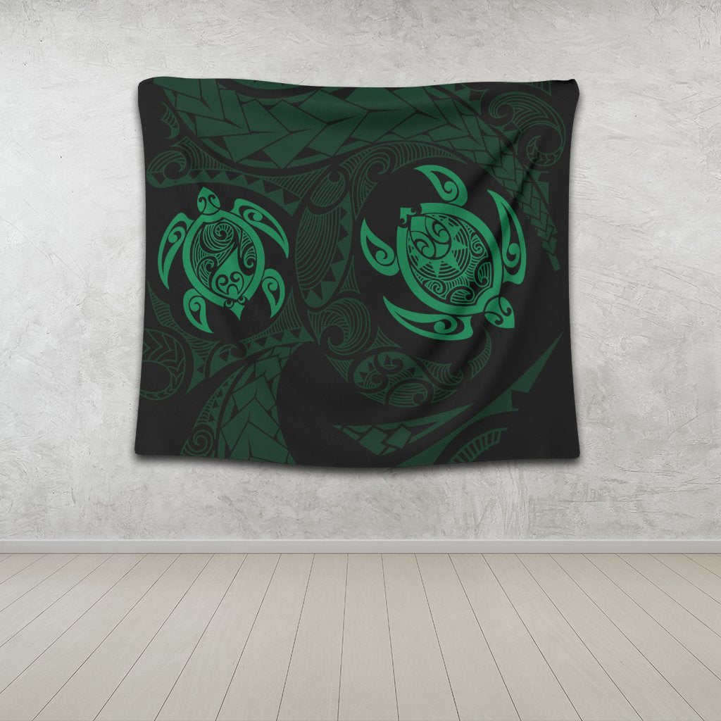 Hawaiian Two Turtle Polynesian Tapestry Green AH - Polynesian Pride