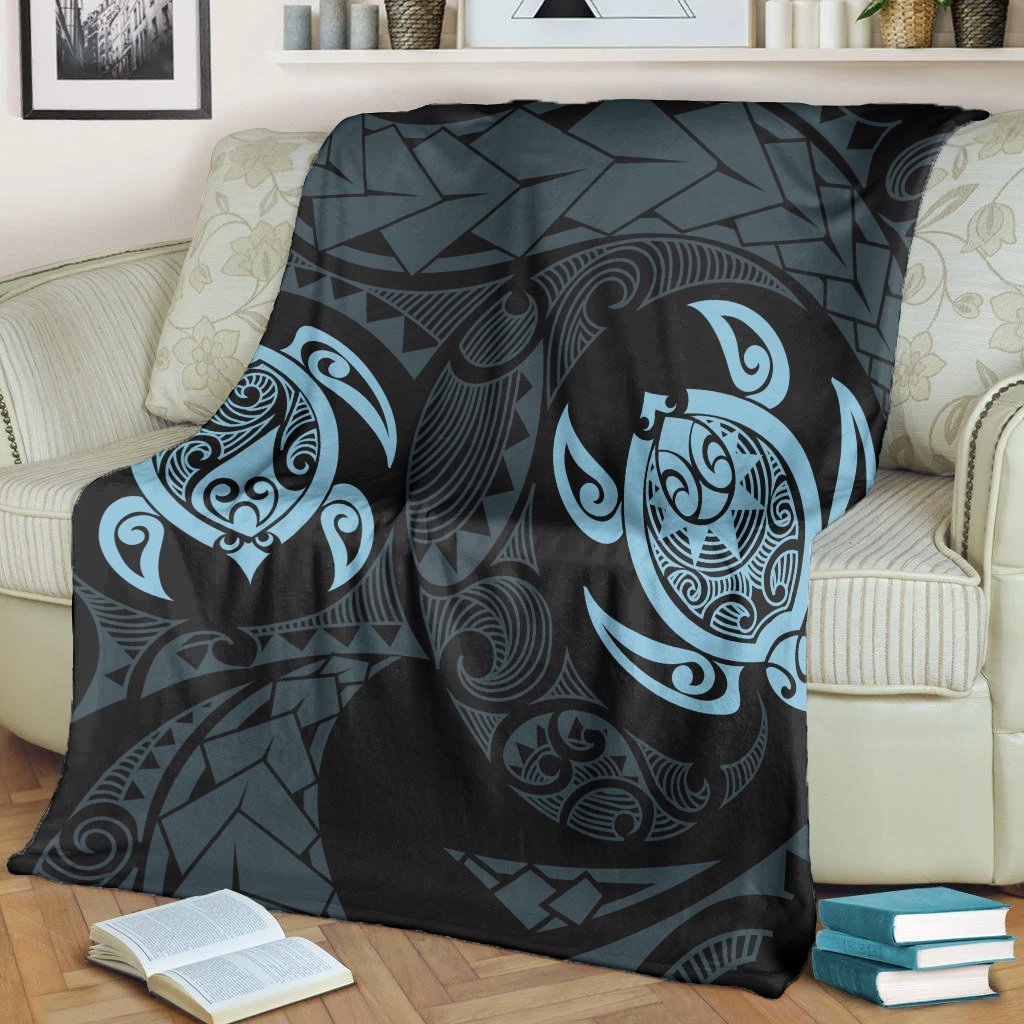 Hawaiian Two Turtle Polynesian Premium Blankets Pastel Blue AH - Polynesian Pride
