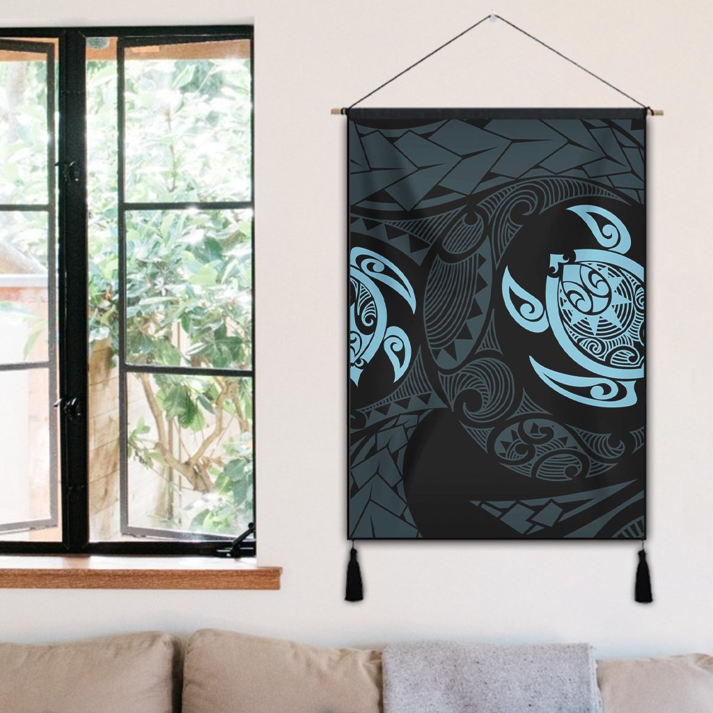 Hawaiian Two Turtle Polynesian Hanging Poster Pastel Blue AH - Polynesian Pride