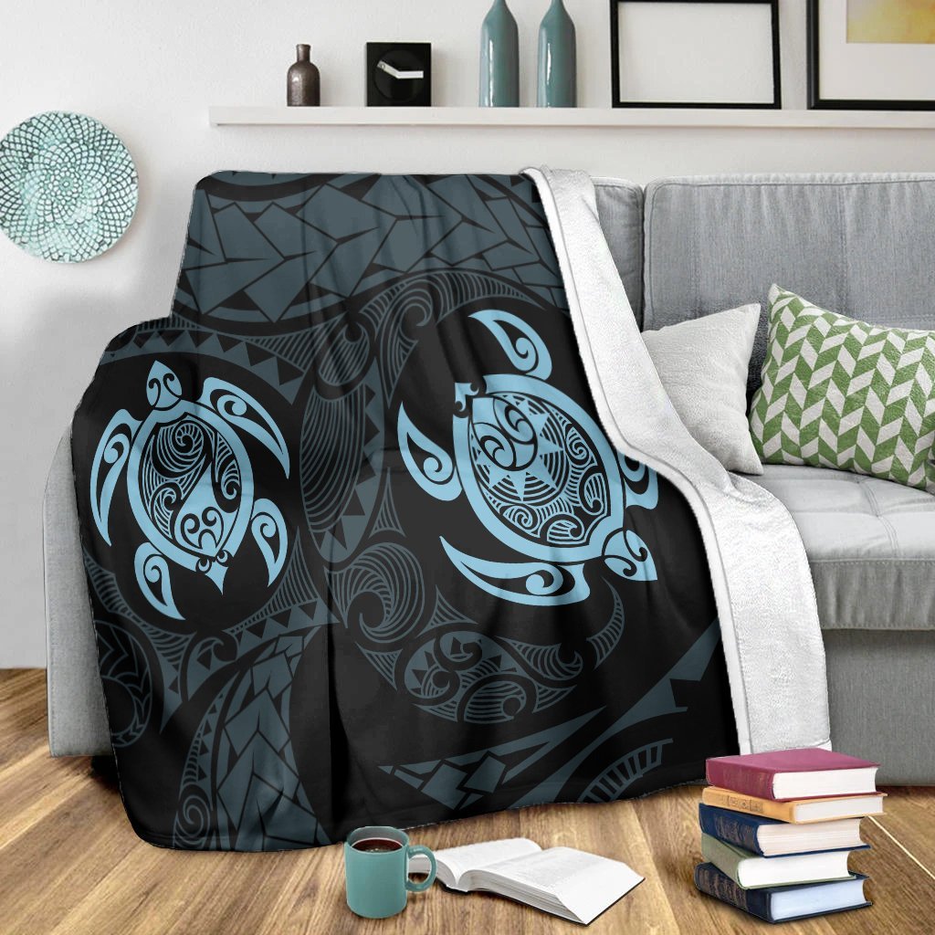 Hawaiian Two Turtle Polynesian Premium Blankets Pastel Blue AH - Polynesian Pride