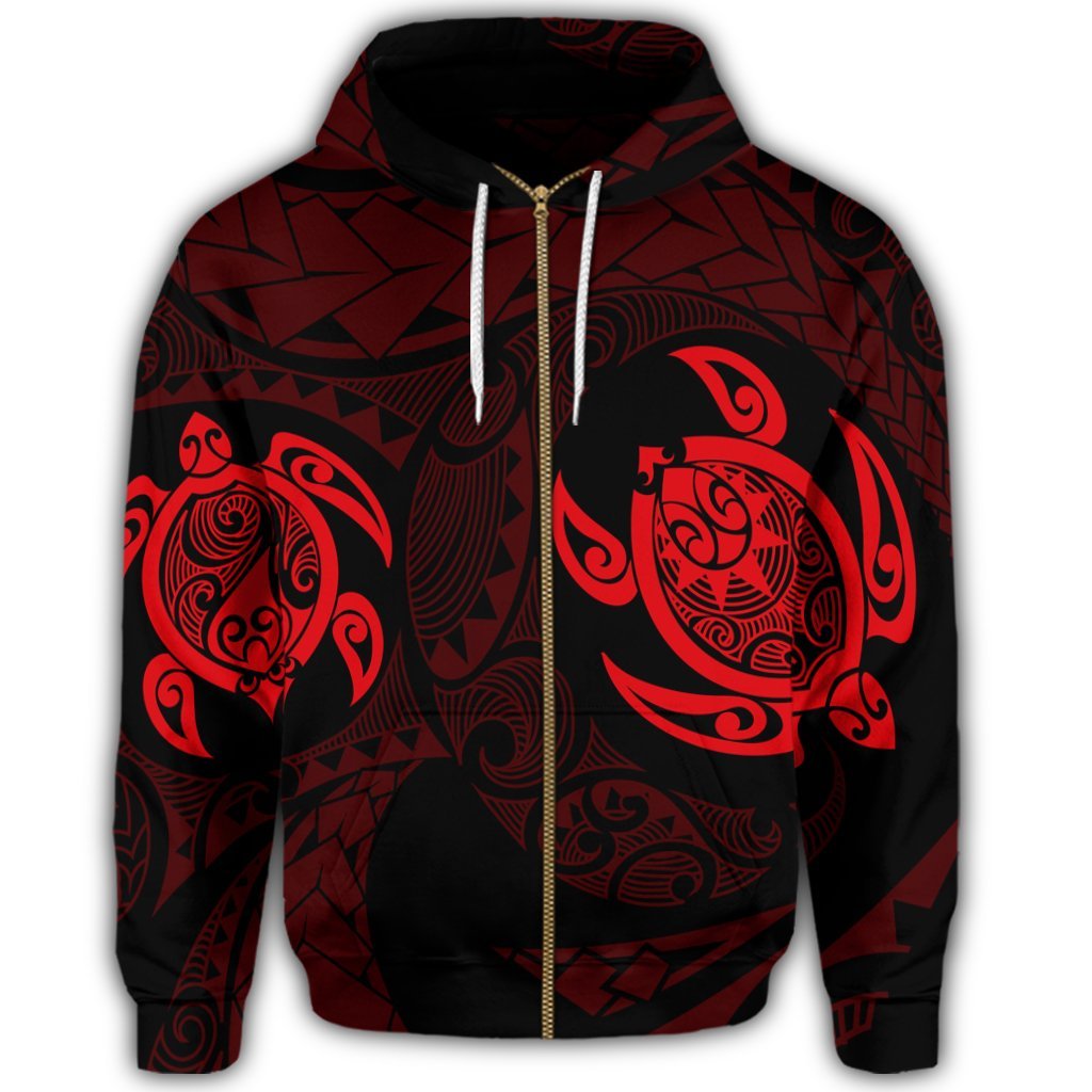 Hawaiian Two Turtle Polynesian Zip Hoodie Red - Polynesian Pride