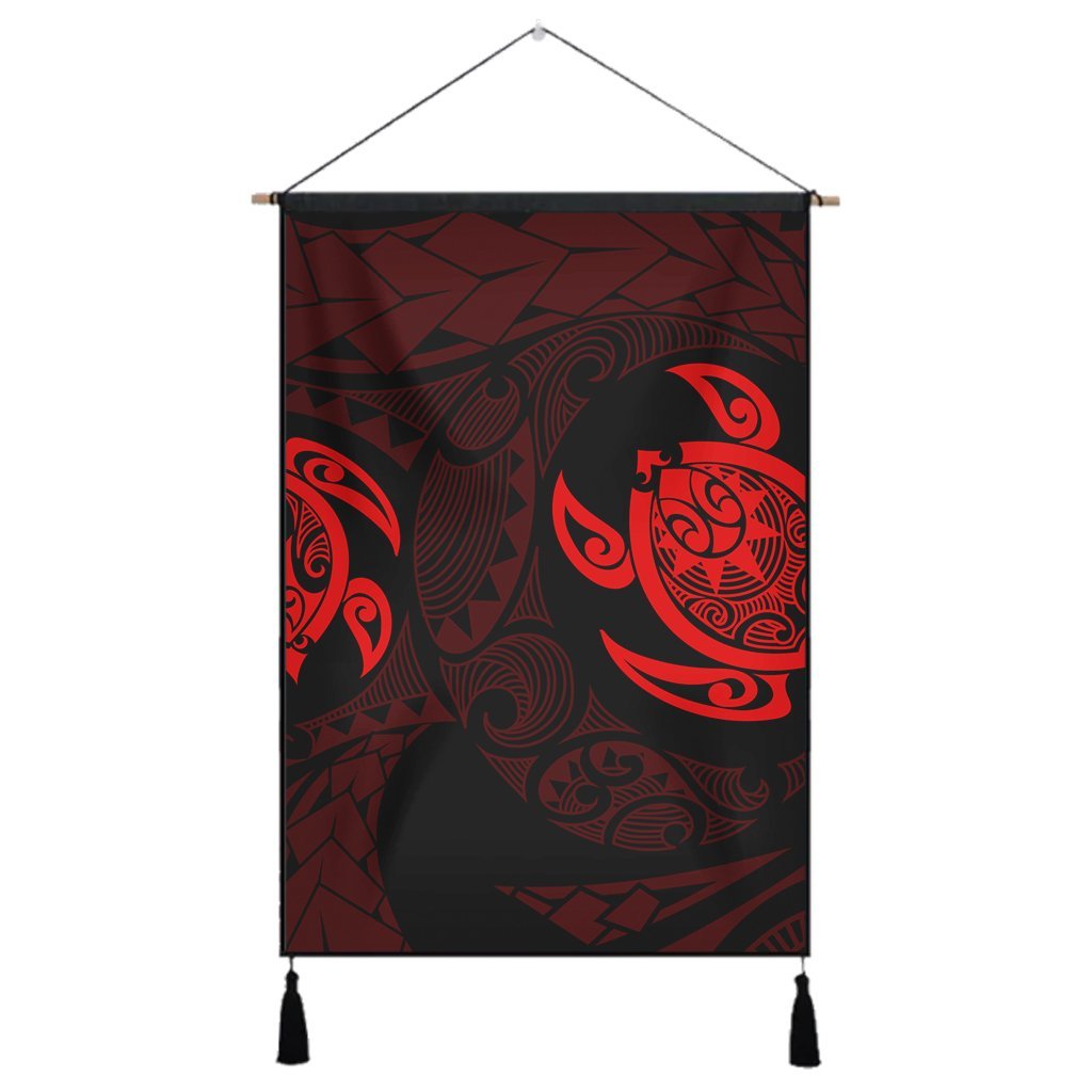 Hawaiian Two Turtle Polynesian Hanging Poster Red AH Hanging Poster Cotton And Linen - Polynesian Pride