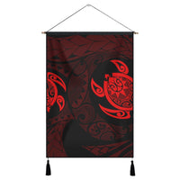Hawaiian Two Turtle Polynesian Hanging Poster Red AH Hanging Poster Cotton And Linen - Polynesian Pride