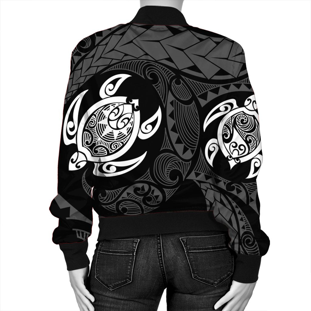 Hawaiian Two Turtle Polynesian Bomber Jacket White AH - Polynesian Pride