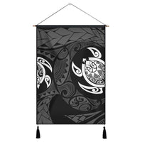 Hawaiian Two Turtle Polynesian Hanging Poster White AH Hanging Poster Cotton And Linen - Polynesian Pride