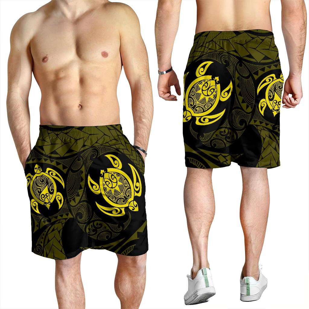 Hawaiian Two Turtle Polynesian Men's Shorts Yellow AH - Polynesian Pride