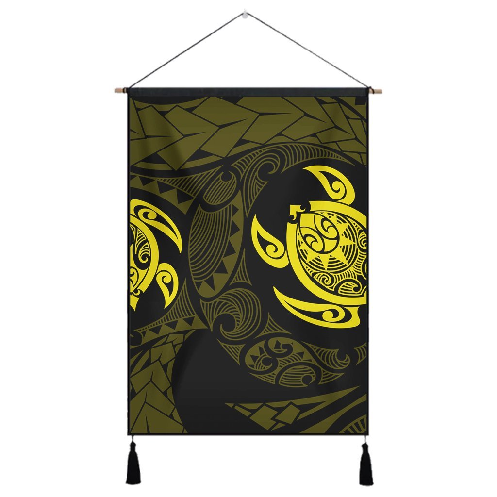 Hawaiian Two Turtle Polynesian Hanging Poster Yellow AH Hanging Poster Cotton And Linen - Polynesian Pride