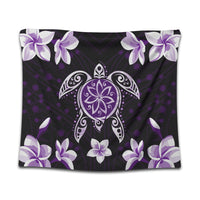 Hawaiian Violet Turtle Plumeria Tapestry AH Wall Tapestry Black - Polynesian Pride