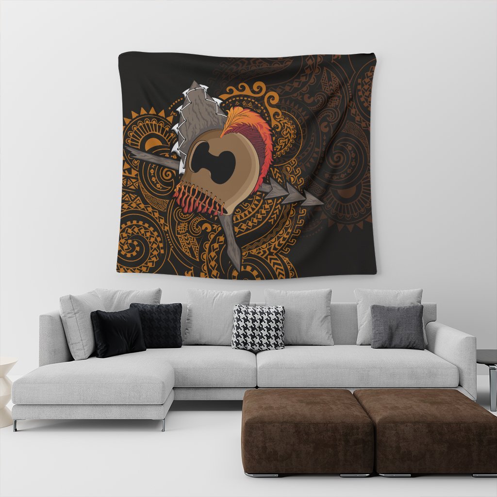 Hawaiian Warrior Helmet Kanaka Polynesian Tapestry - AH - Polynesian Pride