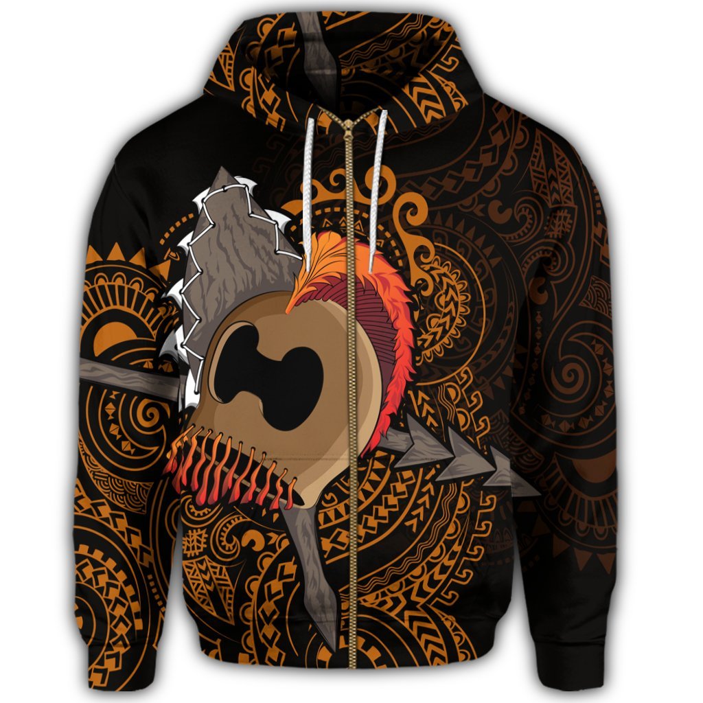 Hawaiian Warrior Helmet Kanaka Polynesian Zip Hoodie - Polynesian Pride