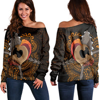 Hawaiian Warrior Helmet Kanaka Polynesian Women's Off Shoulder Sweater - AH Black - Polynesian Pride
