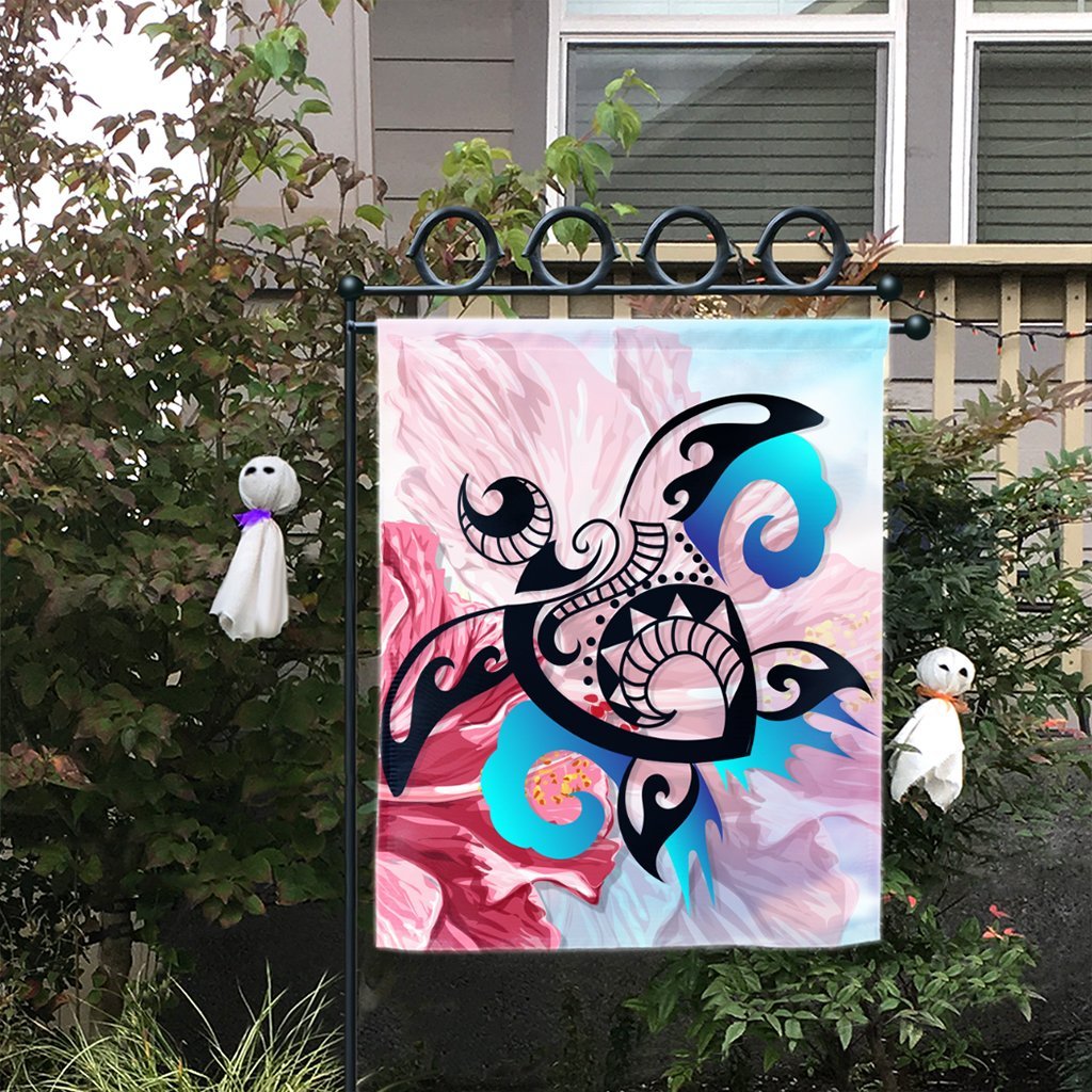 Hawaiian Wave Hibiscus Watercolor Turtle Polynesian Flag - AH - Polynesian Pride