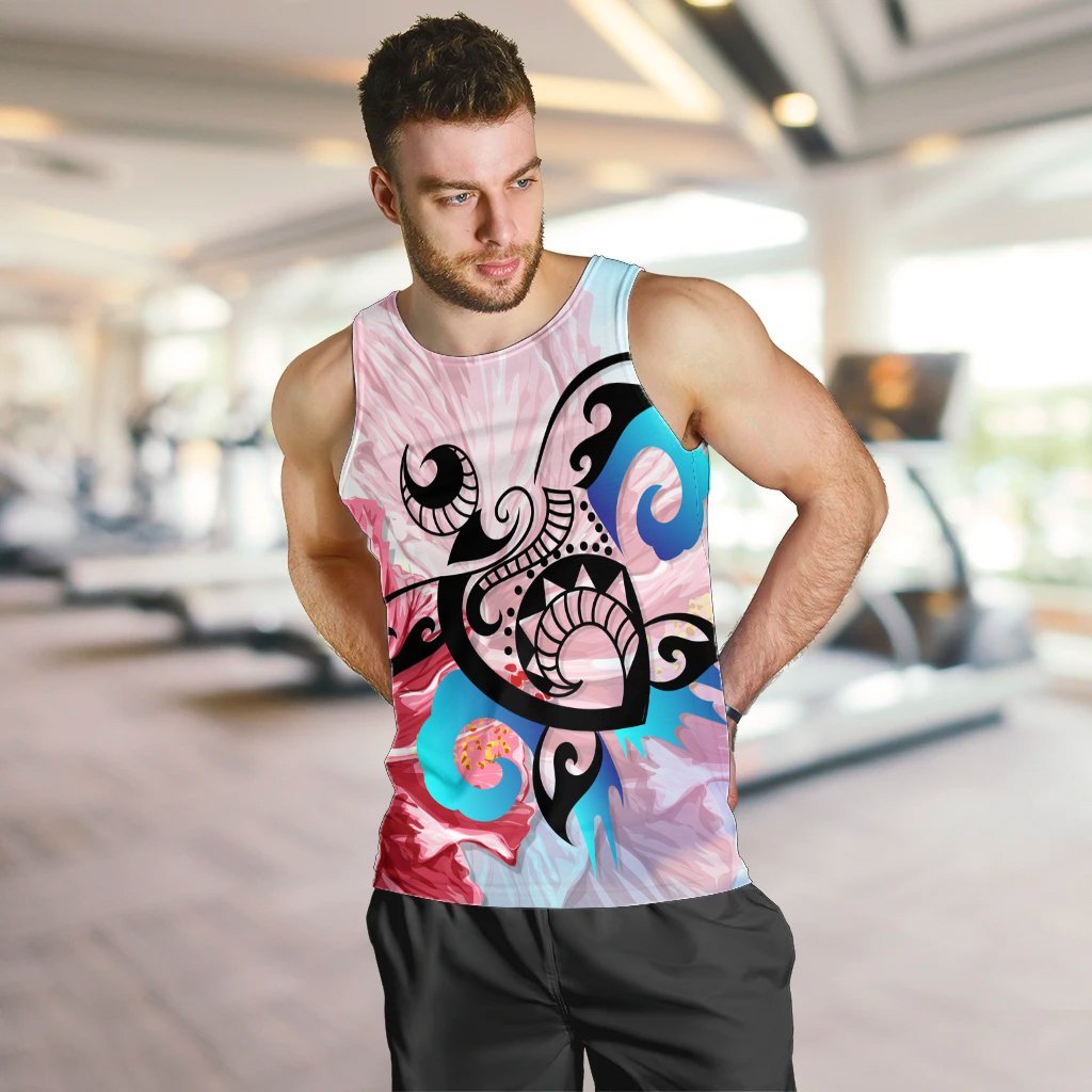 Hawaiian Wave Hibiscus Watercolor Turtle Polynesian Tank Top - AH - Polynesian Pride