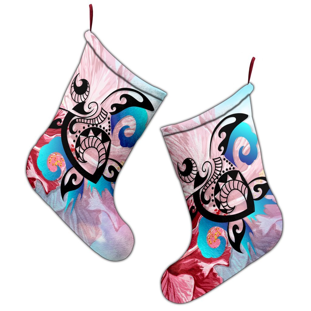 Hawaiian Wave Hibiscus Watercolor Turtle Polynesian Christmas Stocking - AH - Polynesian Pride