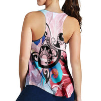 Hawaiian Wave Hibiscus Watercolor Turtle Polynesian Racerback Tank - AH - Polynesian Pride