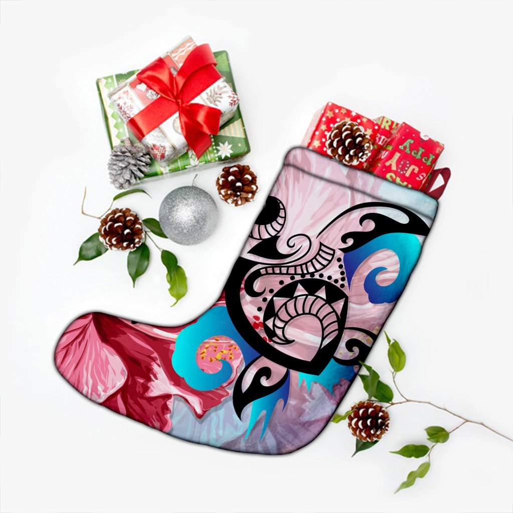 Hawaiian Wave Hibiscus Watercolor Turtle Polynesian Christmas Stocking - AH - Polynesian Pride