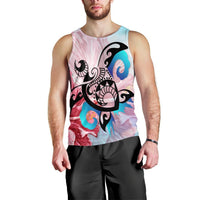Hawaiian Wave Hibiscus Watercolor Turtle Polynesian Tank Top - AH Black - Polynesian Pride