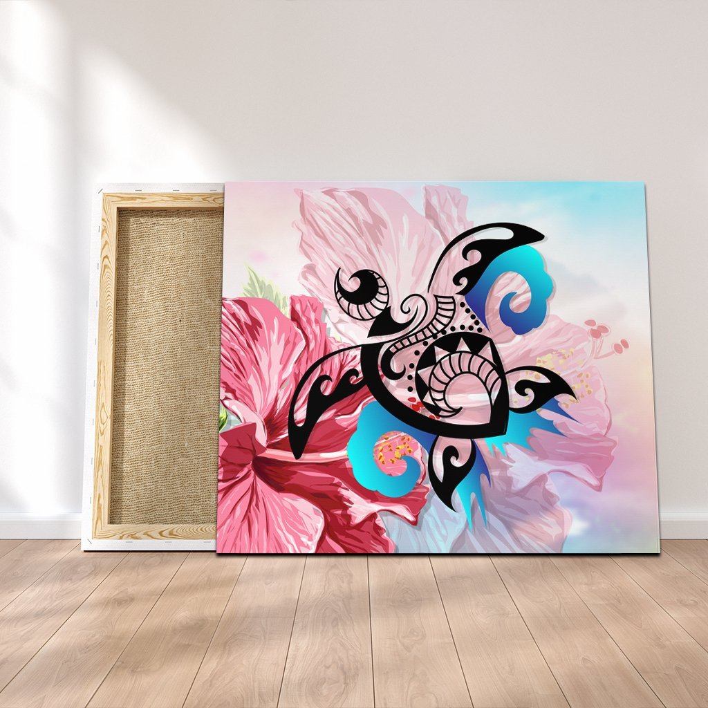 Hawaiian Wave Hibiscus Watercolor Turtle Polynesian Canvas - AH Canvas Poly-cotton - Polynesian Pride
