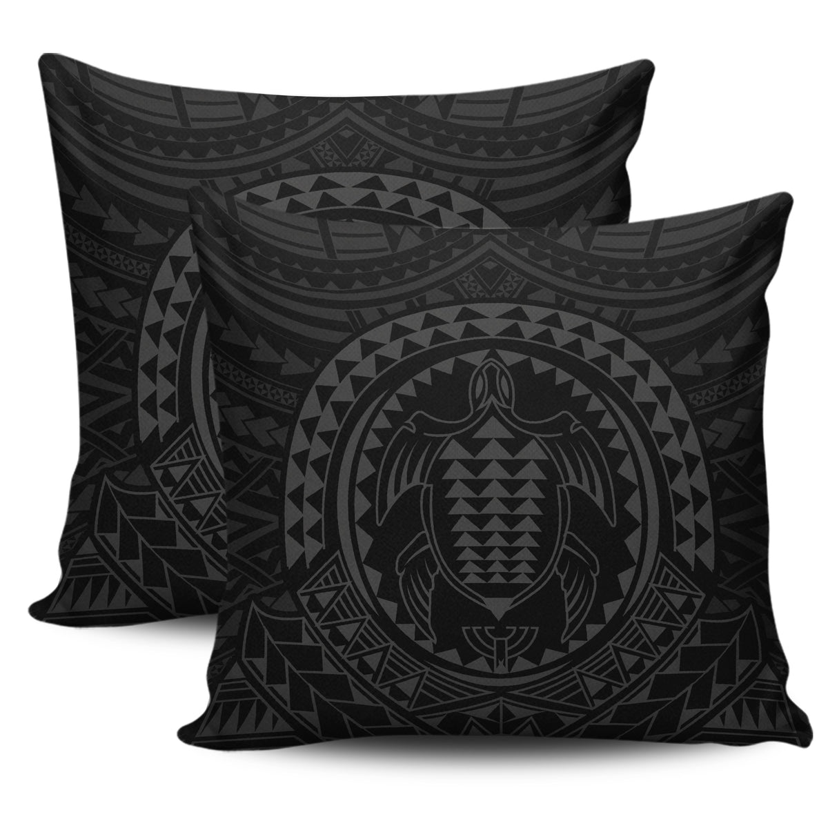 Hawaiian Kakau Honu Arc Gray Polynesian Pillow Covers One Size Zippered Pillow Cases 18"x 18" (Twin Sides) (Set of 2) Gray - Polynesian Pride
