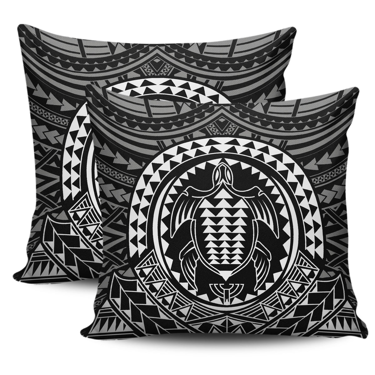 Hawaiian Kakau Honu Arc White Polynesian Pillow Covers One Size Zippered Pillow Cases 18"x 18" (Twin Sides) (Set of 2) White - Polynesian Pride
