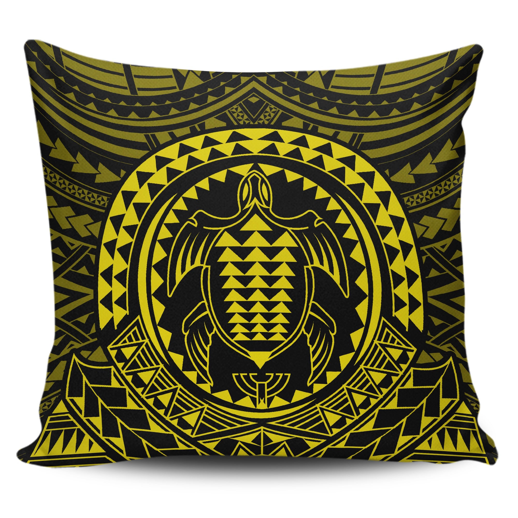 Hawaiian Kakau Honu Arc Yellow Polynesian Pillow Covers One Size Zippered Pillow Case 18"x18"(Twin Sides) Yellow - Polynesian Pride