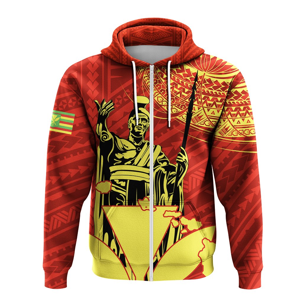 Hawaiian King Kanaka Map Polynesian Hoodie Zip Royal Hala Style - Polynesian Pride