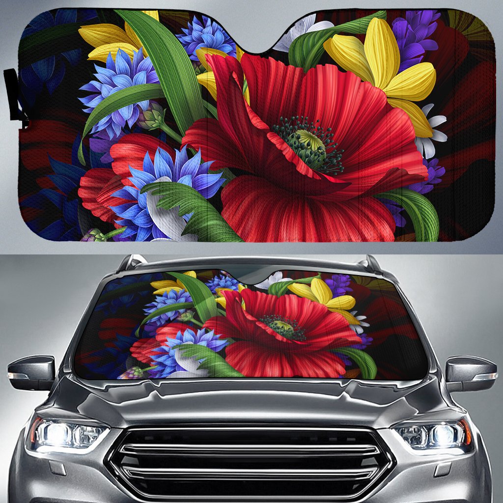 Hibiscus Flower Beautiful Car Sun Shade AH Auto Sun Shade Universal Fit White - Polynesian Pride