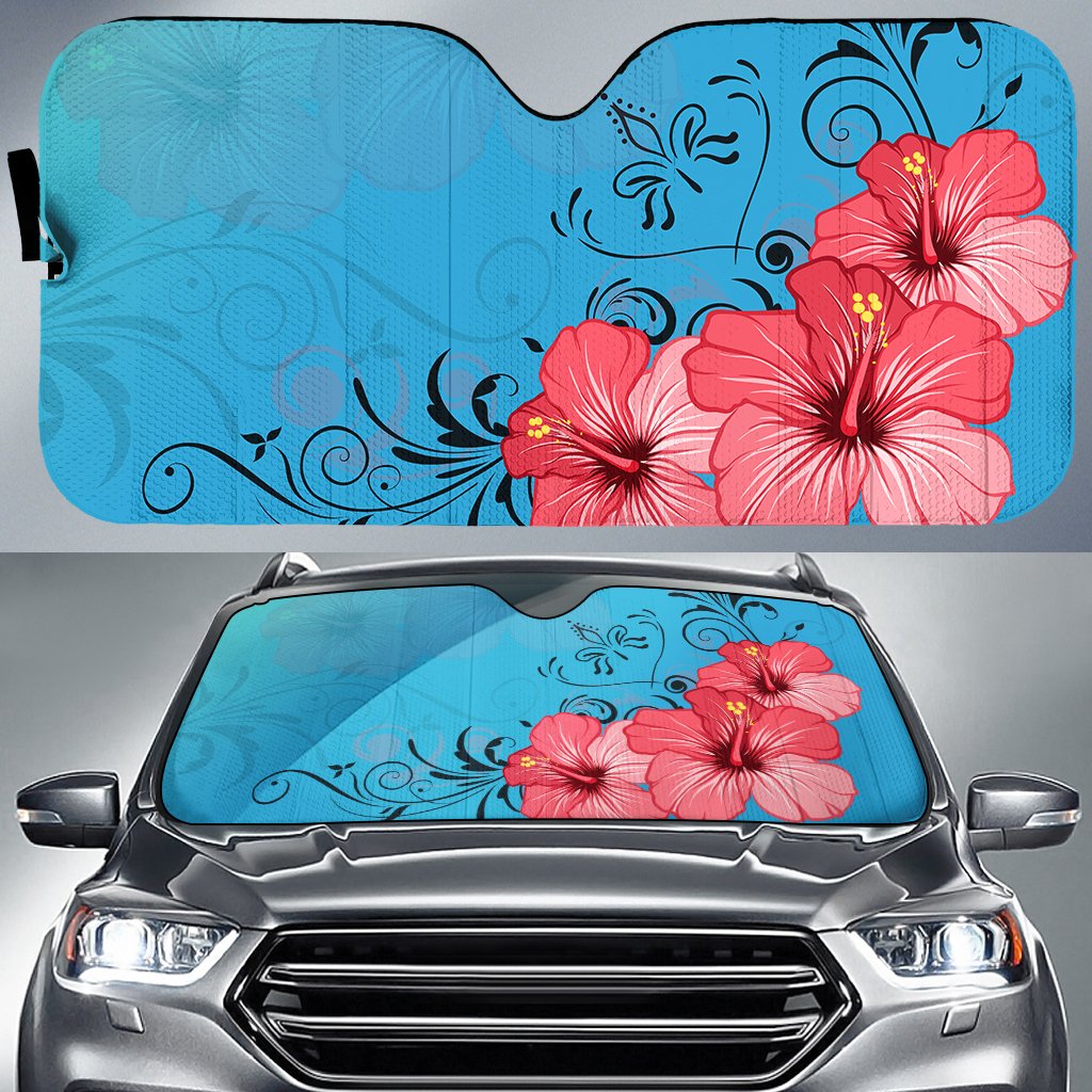 Hibiscus Flower Red Car Sun Shade AH Auto Sun Shade Universal Fit White - Polynesian Pride
