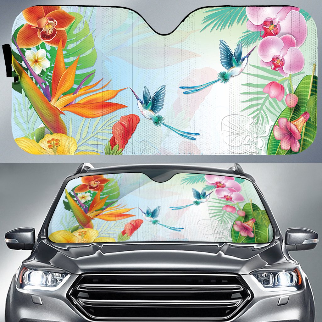 Hibiscus In Jung Car Sun Shade AH Auto Sun Shade Universal Fit White - Polynesian Pride