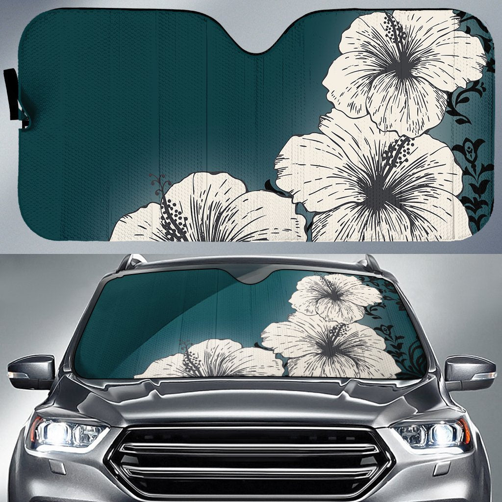 Hibiscus Light White Car Sun Shade AH Auto Sun Shade Universal Fit White - Polynesian Pride