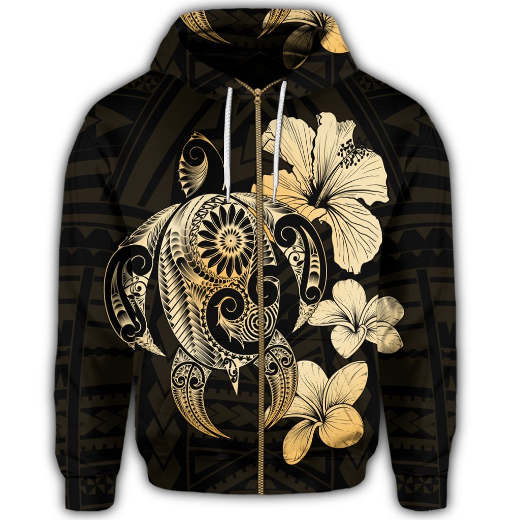 Hibiscus Plumeria Mix Polynesian Turtle Zip Hoodie - Polynesian Pride